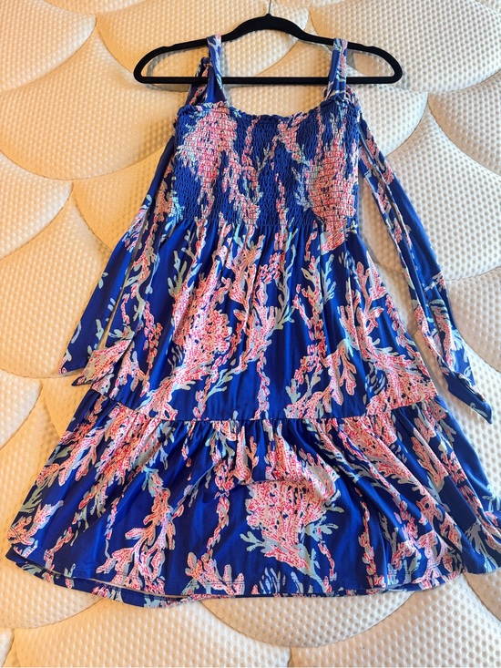 Lilly Pulitzer Dresses & Skirts - Navy Blue Dress with Pink Coral Print - Sleeveless Tiered Sundress